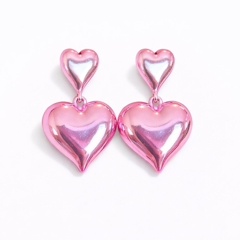 Pink and Silver Heart Earrings